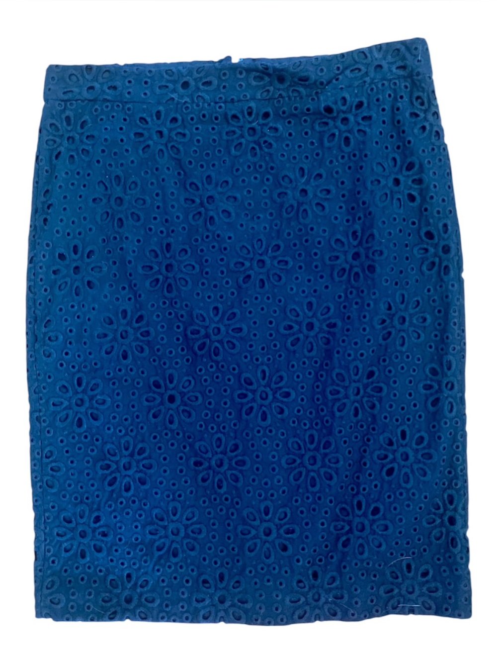 J. Crew No. 2 Pencil Skirt Navy Blue Eyelet Embroidered Cotton Size 8 - Picture 2 of 10